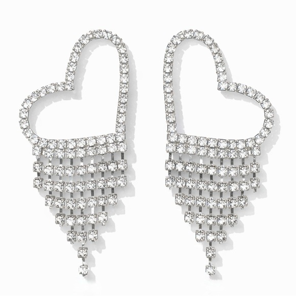 ⚜️ Chic Trendy Silver Heart Dangle Earrings - Picture 1 of 10